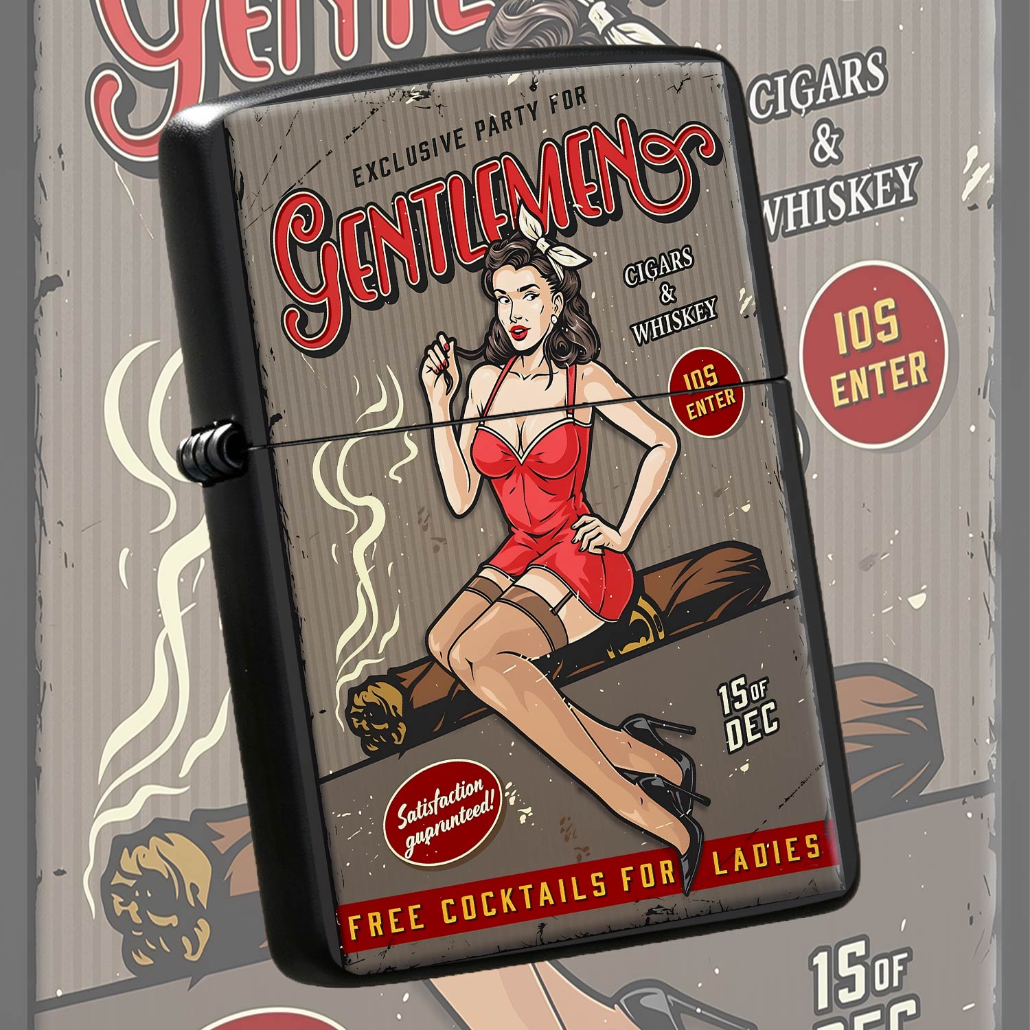 Vintage Collectible Posters - Encendedor retro con diseño de chica